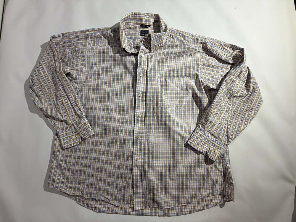 Chaps Mens 18 34/35 Blue Yellow Plaid Long Sleeve Button Down Shirt